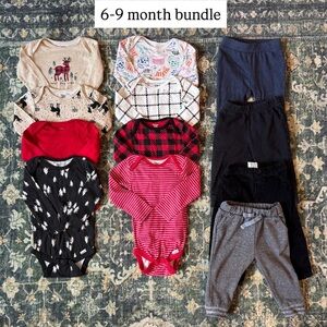 6–9 Month Baby Bundle | 8 Bodysuits + 4 Pants | Fall Winter | Mix & Match
